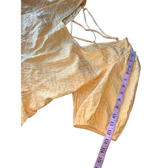 ASOS Yellow Seersucker Puff Sleeve Lace Up Back Romper - Picture 7 of 12